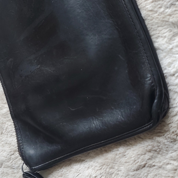 Vintage Coach Portfolio Carriage Clutch Black Leather Larger w Leather Pull